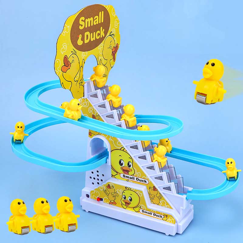 Toddler educational duck race climbing toy, stimulating bath time fun with music and motion