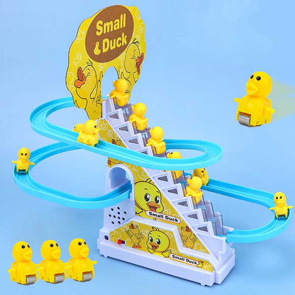 Toddler educational duck race climbing toy, stimulating bath time fun with music and motion