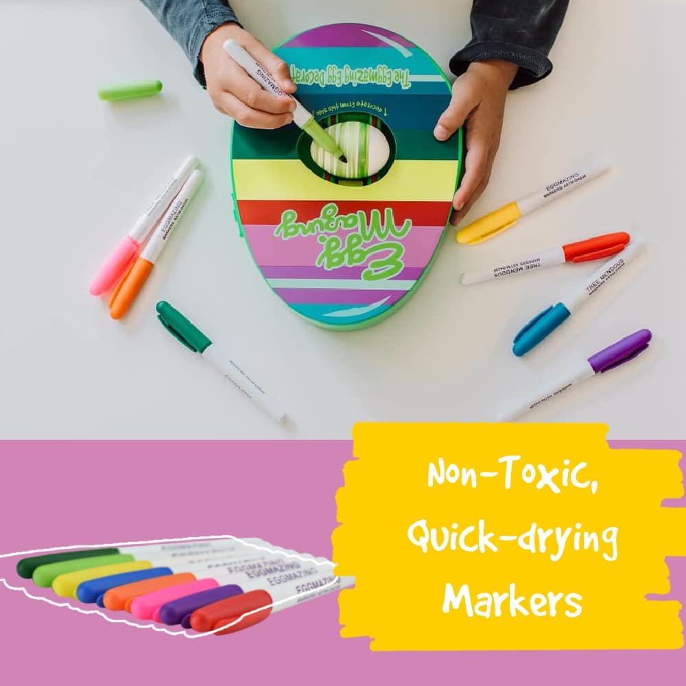 Rotating Easter egg decorator machine with various colored markers for creative holiday fun.