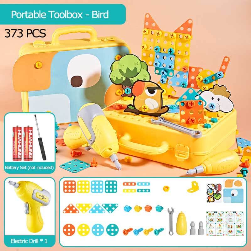 Kids' crafts building blocks activity set with a child-safe drill