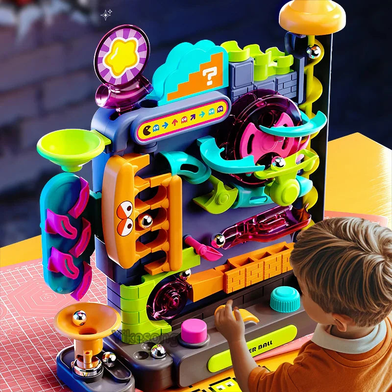 Kids' Educational Adventure Ball Track Playset with colorful building blocks, promoting STEM learning and motor skills
