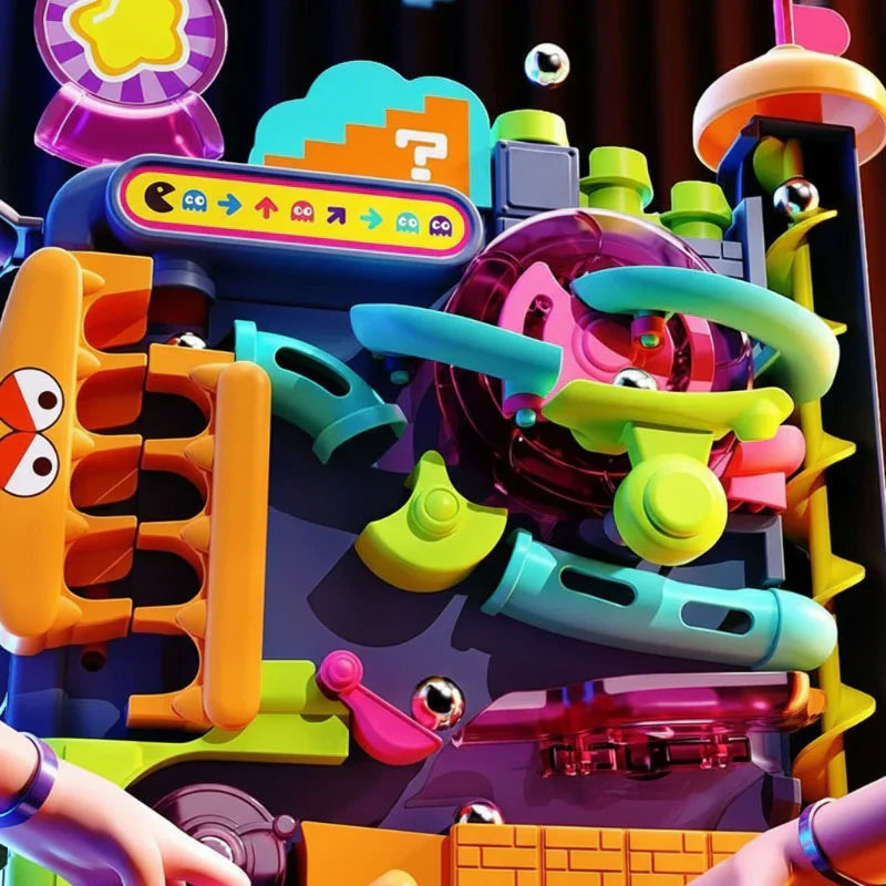Close-up of a Kids' Ball Track Playset, showcasing detailed building blocks for creative and educational play