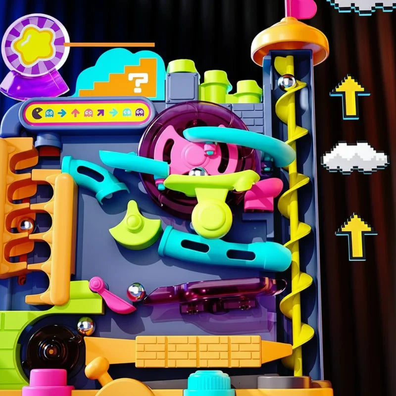 Child actively playing with an Educational Ball Track Playset, enhancing problem-solving and fine motor skills