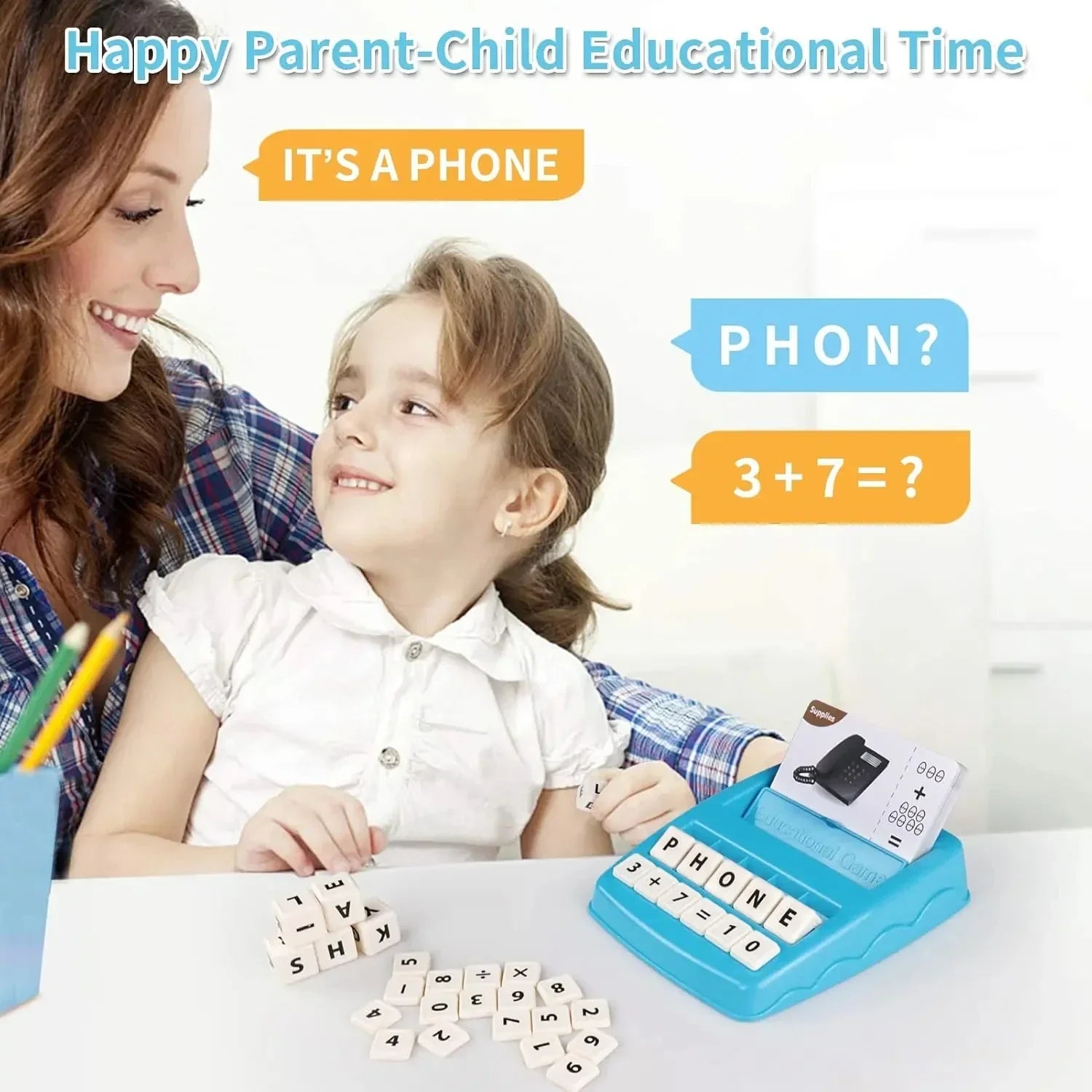 Alphabet and number learning cards spread out, designed as an educational toy for kids' early math and spelling.