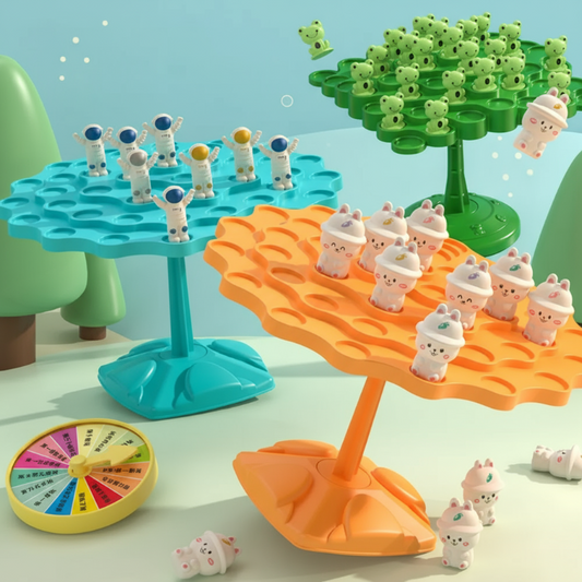 Kids' Educational Balancing Tree Game Toy, colorful plastic elephants, monkeys and lions