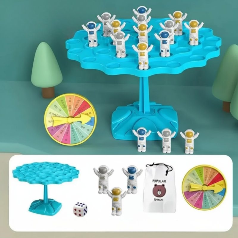 Educational Balancing Tree Game box, showing game setup and colorful animal pieces