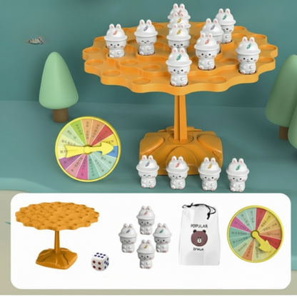 Vibrant plastic monkey character with a wide smile from the balancing tree game for kids