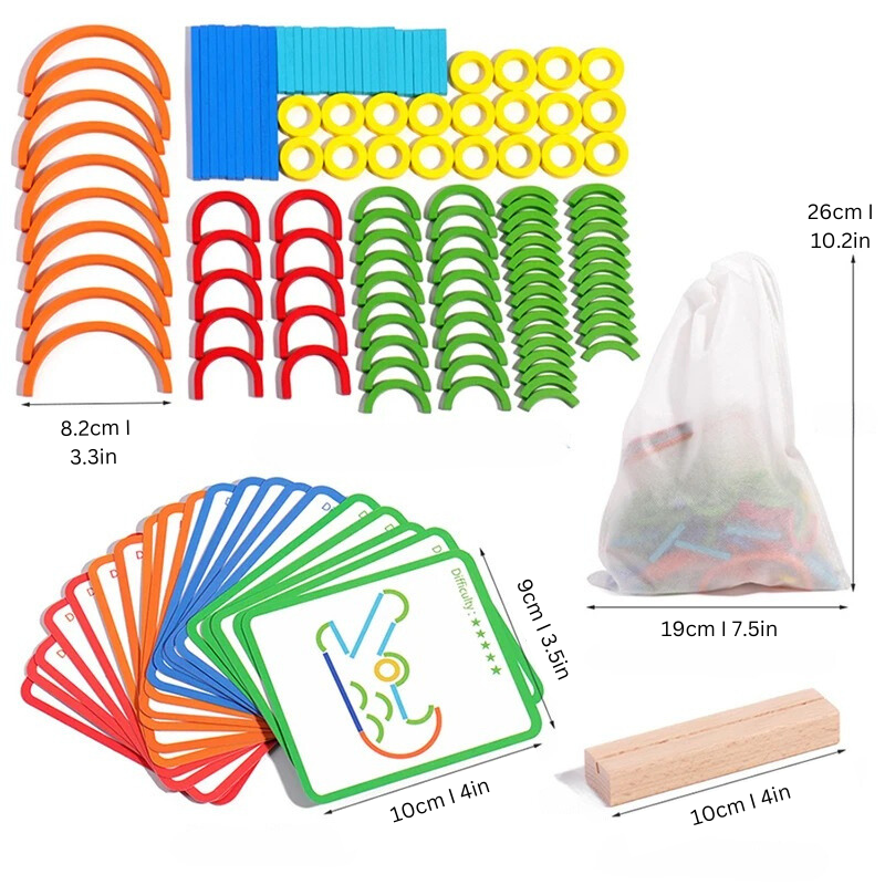 Preschool logic game: brain-boosting wooden block puzzle for kids. Develops problem-solving skills with colorful pieces.