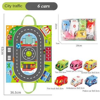 Vibrant educational car playmat, safe soft toy promoting motor skills and creative play for kids