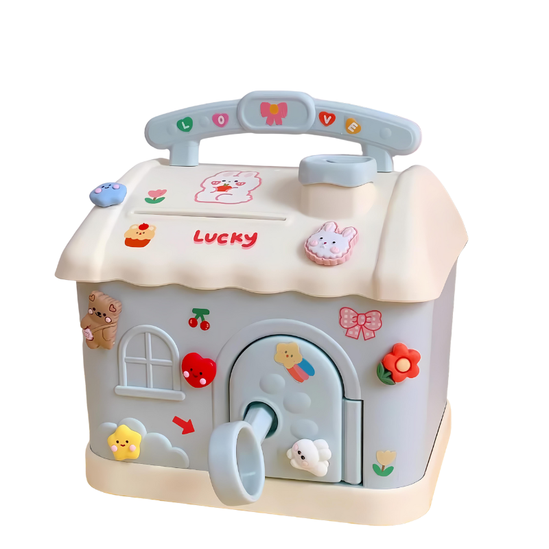Pink castle piggy bank, perfect gift for kids to learn money saving and financial literacy.