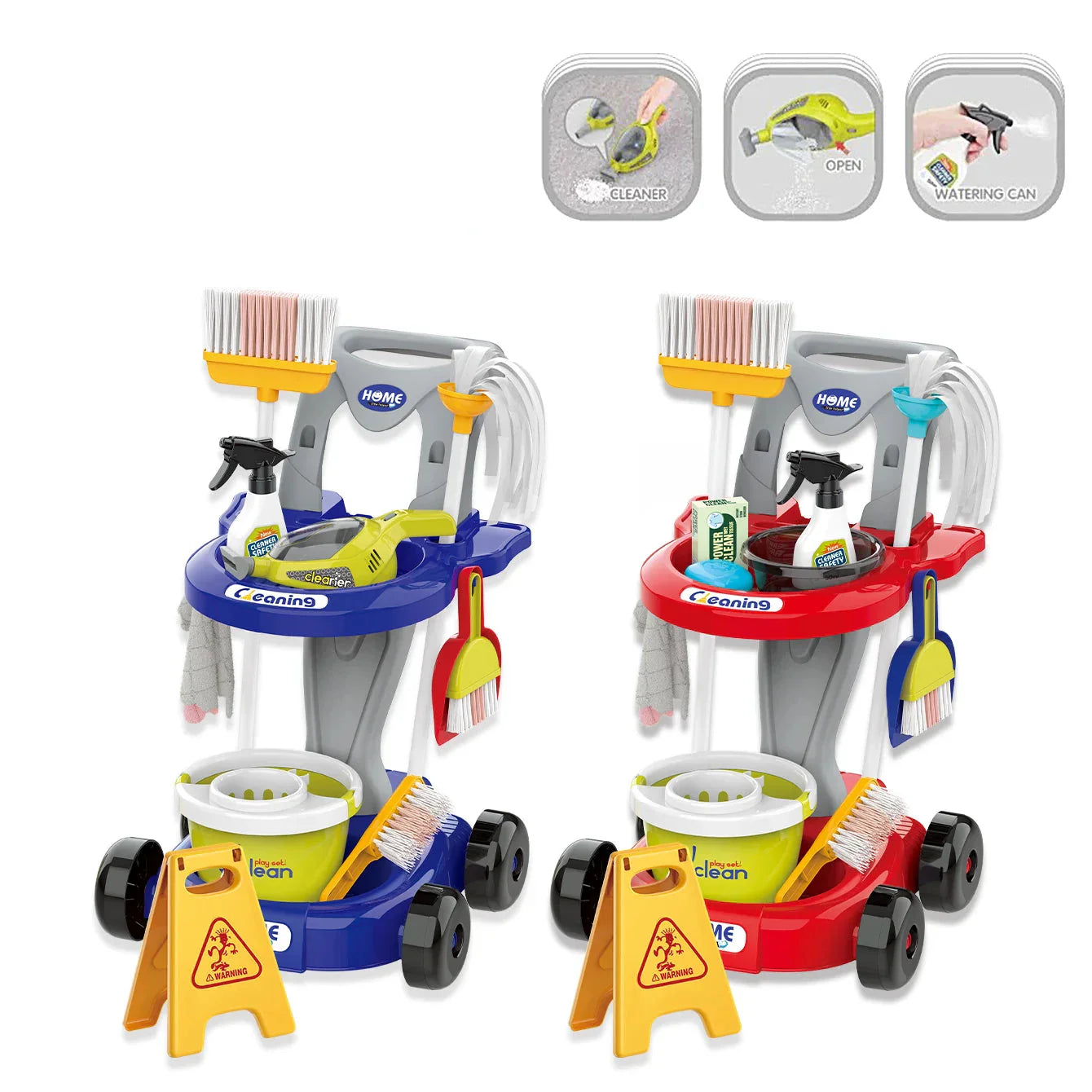 Kids' educational cleaning trolley playset encourages imaginative role play, perfect toddler gift.