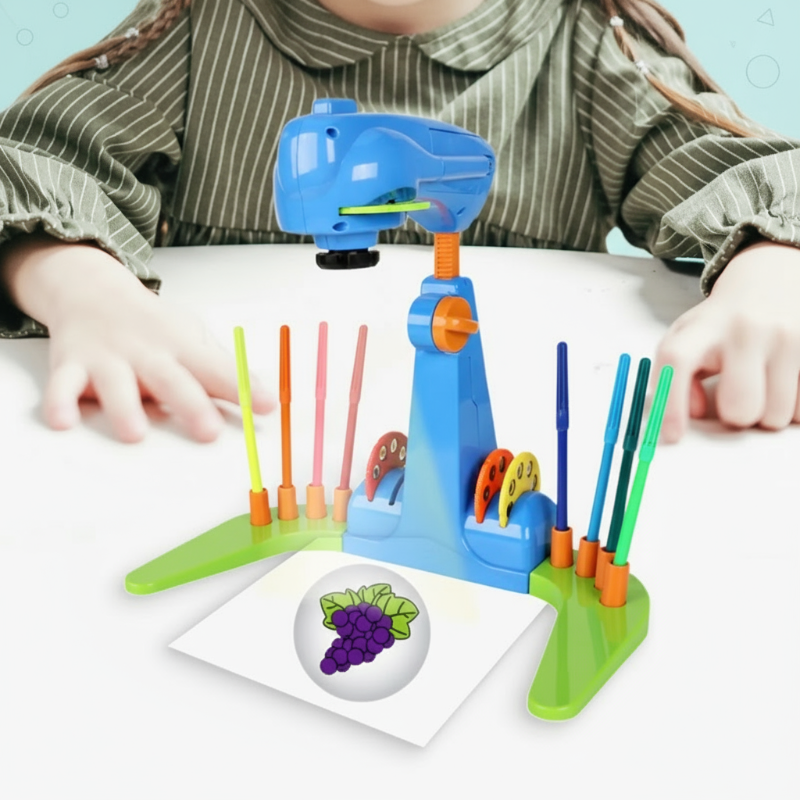 Kids' drawing projector toy studio setup, enhancing educational activity play and learning for young artists.
