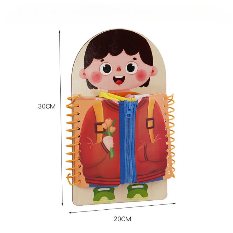 Preschool educational dress-up activity book, a self-care and fine motor skill learning toy.