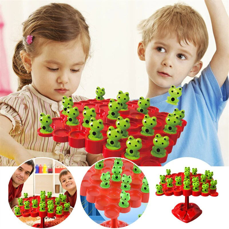 Close-up of Frog Tree Balance Game showcasing detailed tree and interchangeable frog pieces.