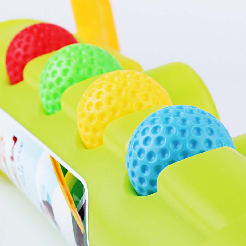 Toddler golf game promotes hand-eye coordination with safe clubs and bright balls for active play
