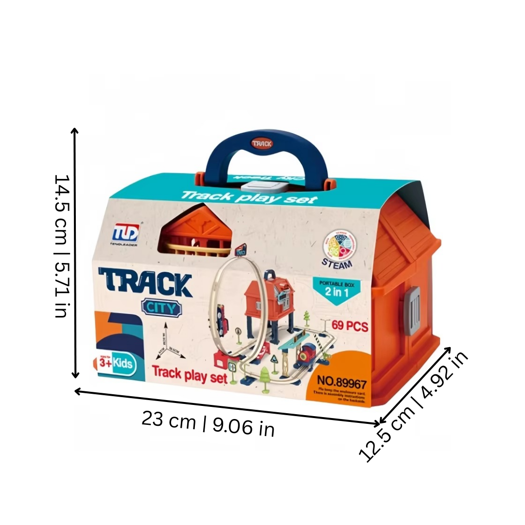 Toddler toy train set with building blocks for endless configurations, an activity kit for young engineers.