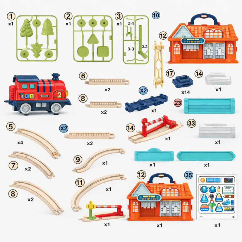 Vibrant kids' interlinking train track and vehicle set, a fun playtime toy that develops motor skills.