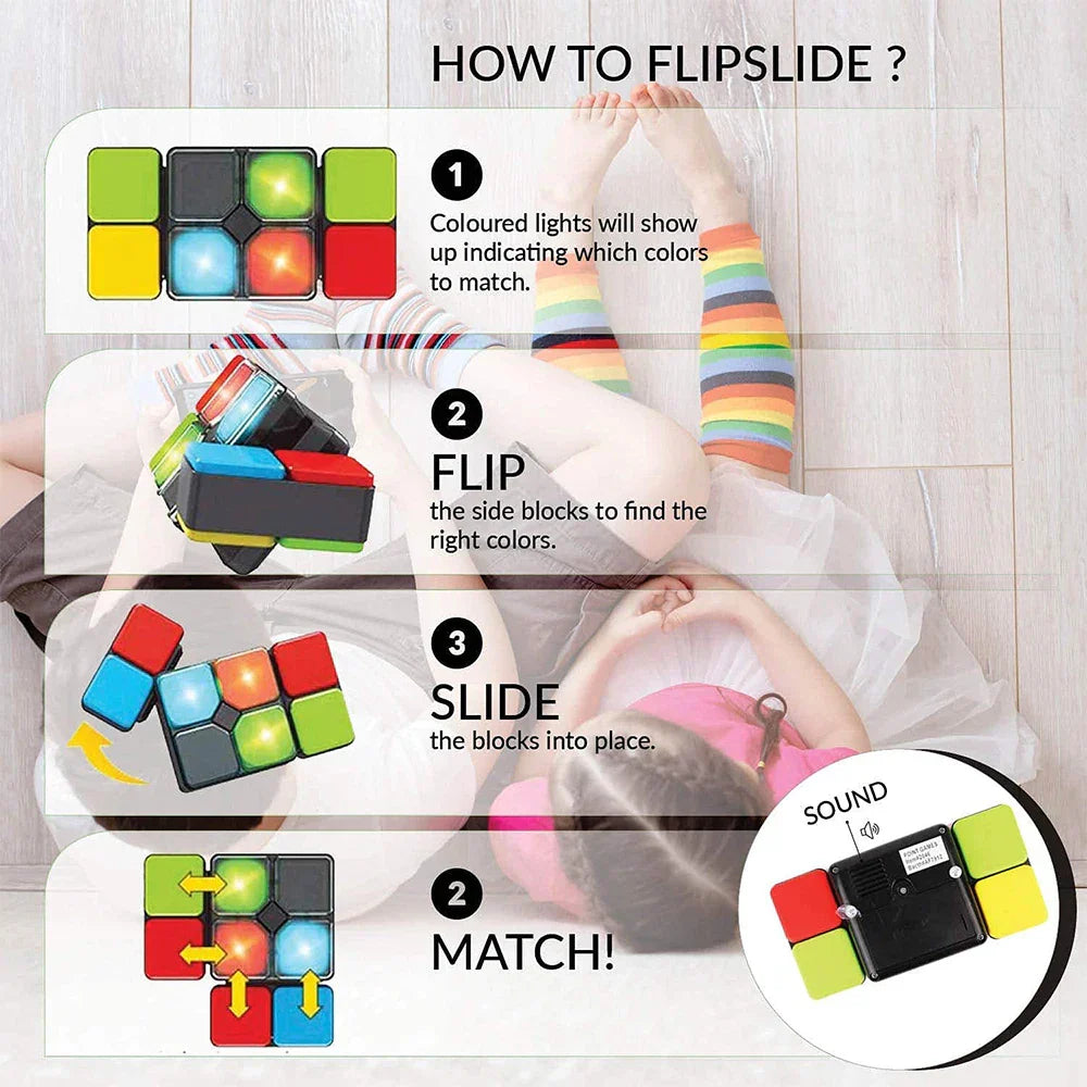 Child enthusiastically playing with a portable educational light-up puzzle game, cognitive development toy