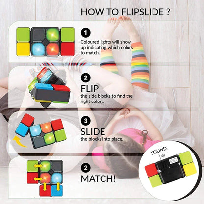 Child enthusiastically playing with a portable educational light-up puzzle game, cognitive development toy