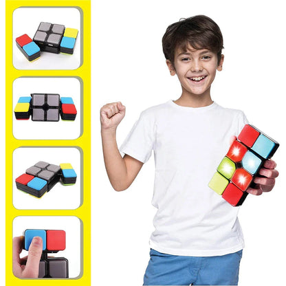 Detail of a light-up puzzle game for kids, highlighting its educational features and portable design