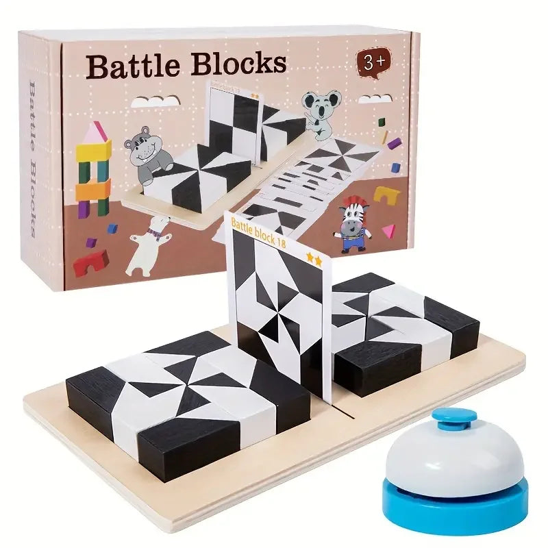 Kids' educational logic puzzle game set with colorful wooden pieces