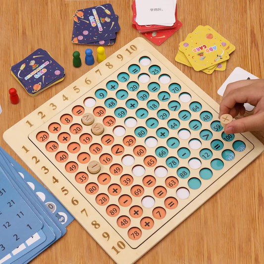 Kids' educational multiplication math game board, wooden learning toy, STEM focused