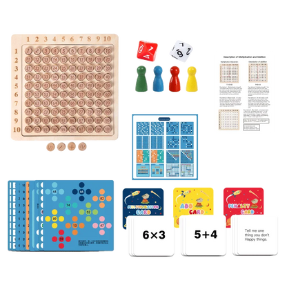 Multiplication math game board, durable wooden construction for early STEM learning in kids