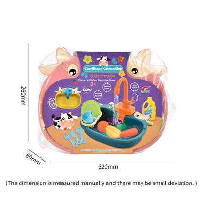 Close-up of the running water function in the educational play kitchen sink for toddlers