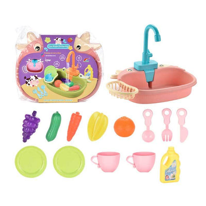 Bright blue and white kids' play kitchen sink, an engaging toy for imaginative children