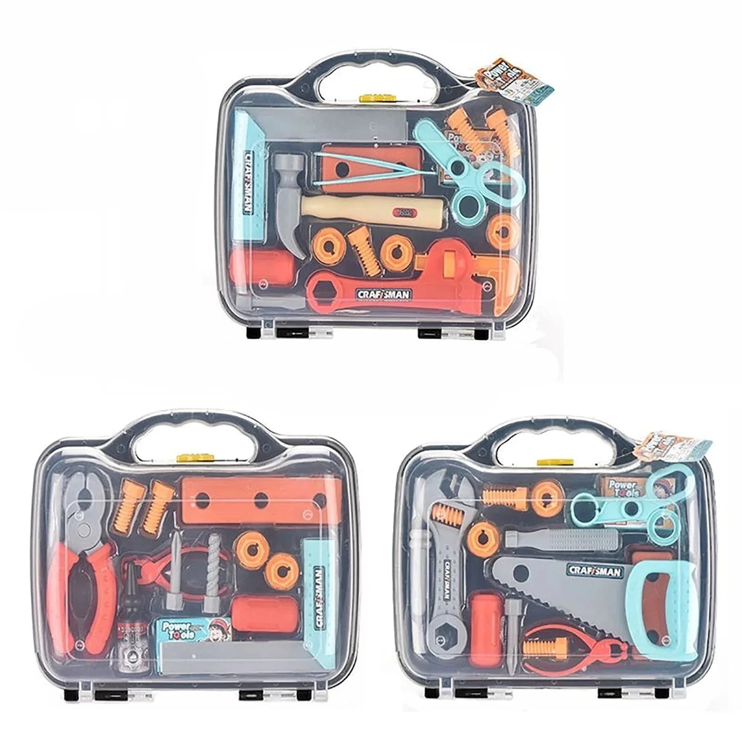 Toddler playing with a plastic educational tool set for children's creativity