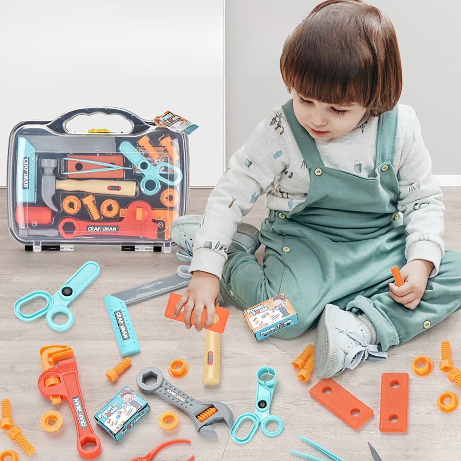 Kids' role-play tool set with various plastic tools for creative learning