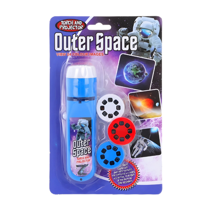 Close-up of kid's educational projector flashlight toy, focused on animal slide