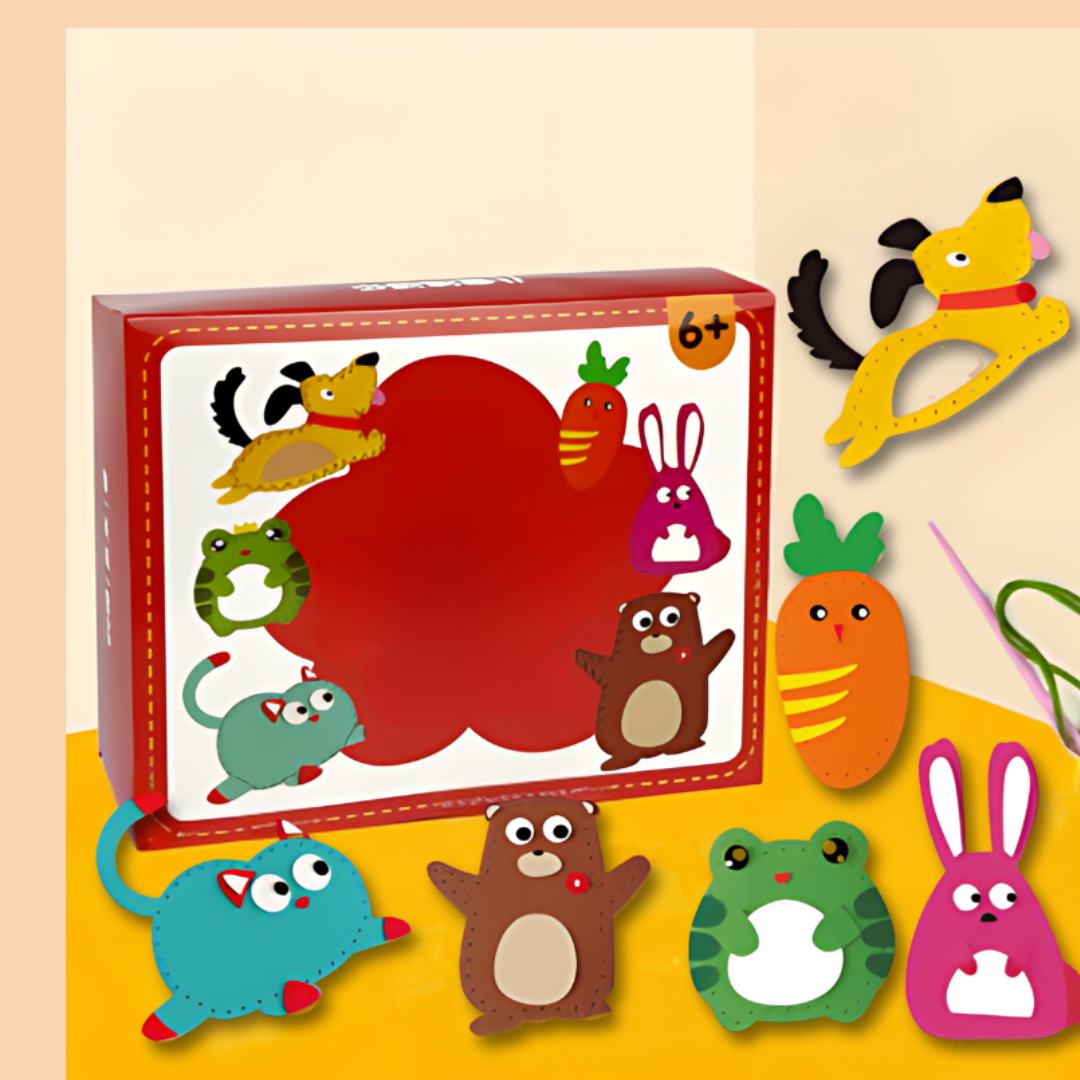 Kids' educational sewing crafting kit for ages 5+, promoting fine motor skills & creativity with DIY projects.