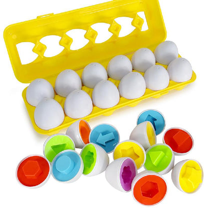 Kids' educational shape matching egg puzzle toy set for toddler fine motor skills development.