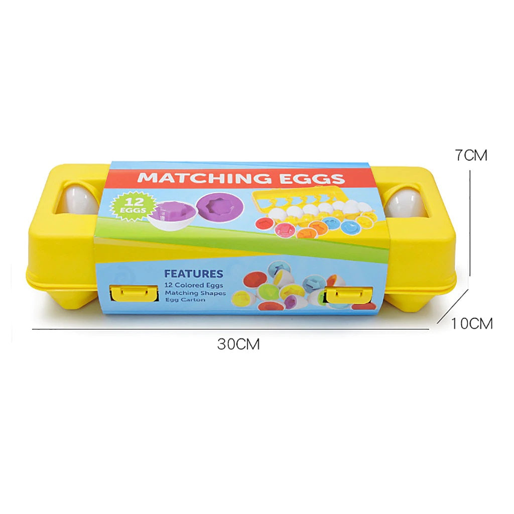 Toddler activity: educational shape matching eggs improving fine motor skills.