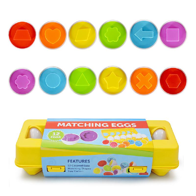 Preschool matching game: shape matching eggs for early learning and fine motor skills.