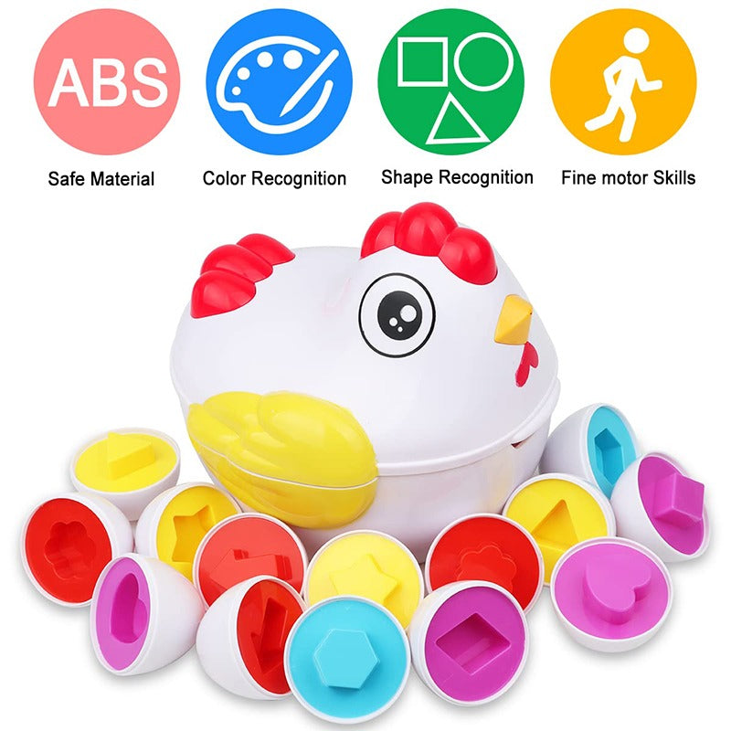 Educational toddler toy: shape matching eggs enhancing preschool learning and matching skills.