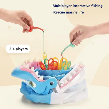 Children playing Shark Attack family board game, a plastic educational toy for indoor fun