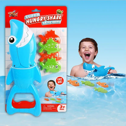Educational shark grabber bath toy helps toddlers learn and develop motor skills in water.