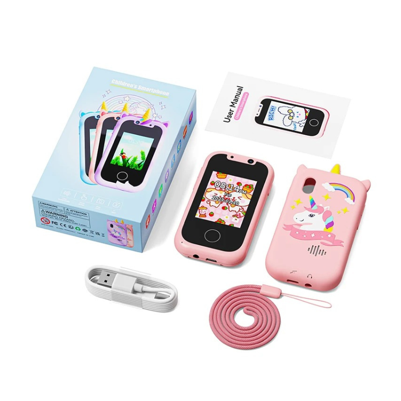 Childrens' electronics learning device with front & rear cameras for creative play & photos.