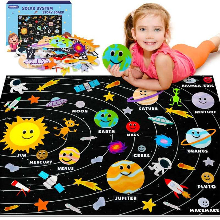 Kids' educational solar system felt board set with planets & rocket for interactive learning