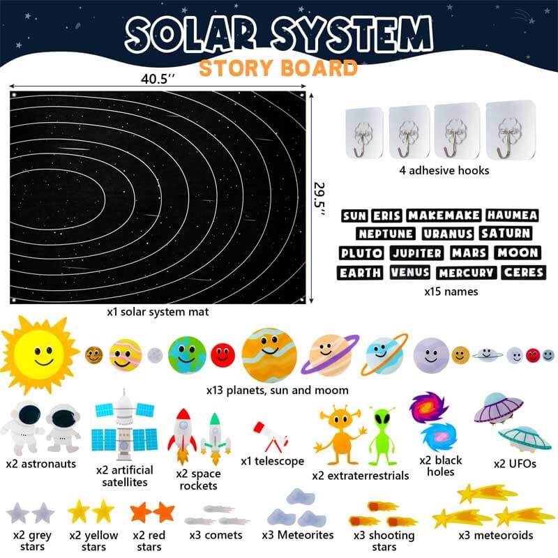 Interactive learning felt board set showing kids exploring the solar system, gift for children