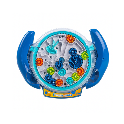 Child playing with spinning gear maze puzzle, a fun skill development toy