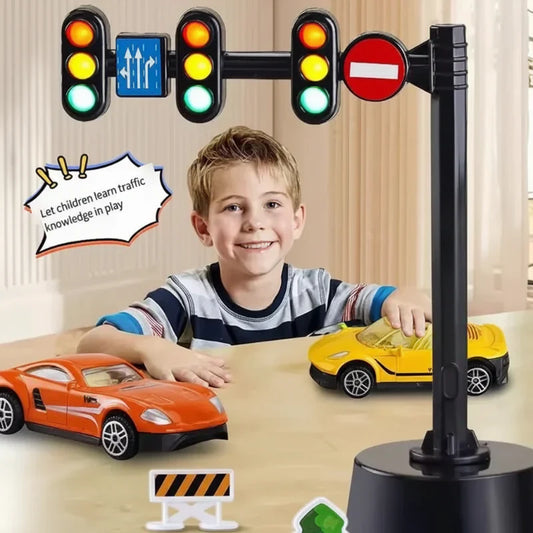 Kids' educational traffic signal and vehicle toy set for interactive learning and pretend play