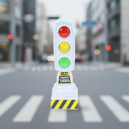 Road signs like 'stop' and 'yield' included in a kids' interactive traffic safety toy set