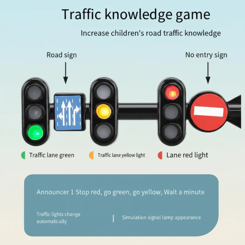 Interactive learning road mat with toy cars, trucks, and traffic signals for kids' game