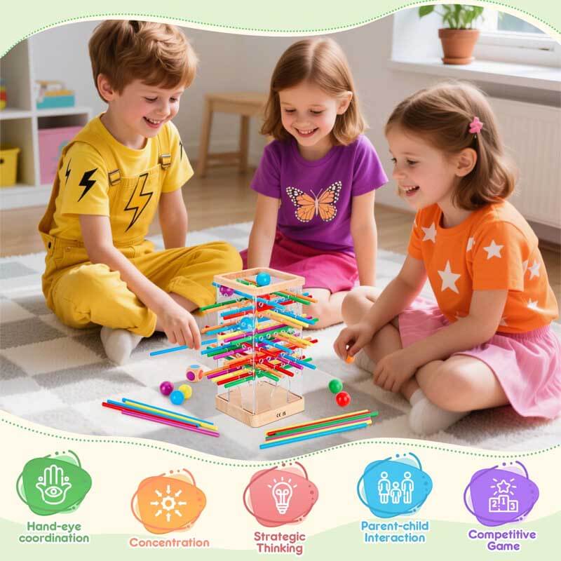 Wooden board game for kids, STEM toy educational matching puzzle, bright colors, family games