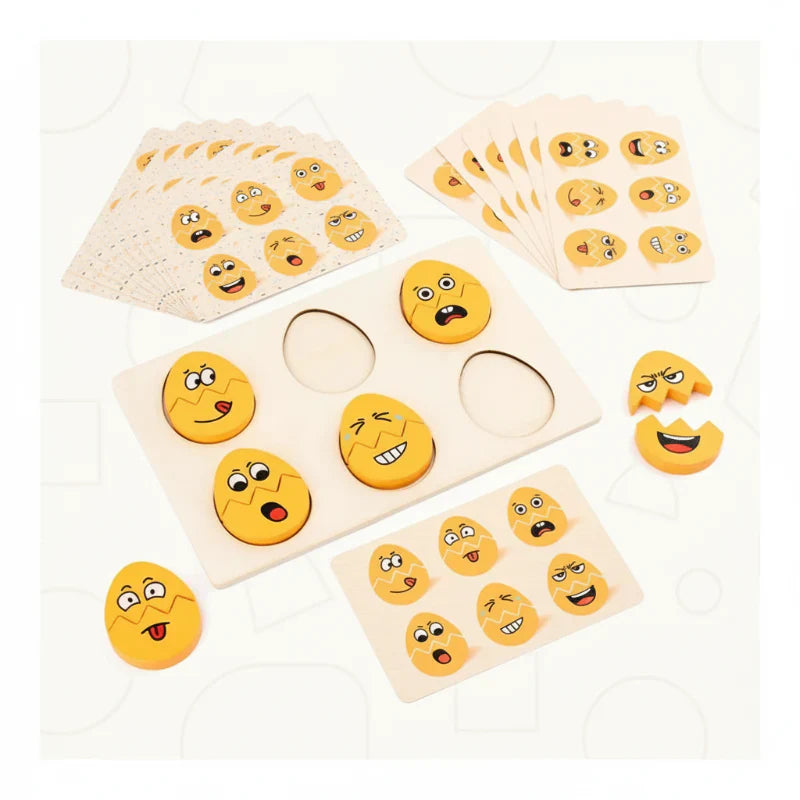 Kids' educational wooden facial expression puzzle showing various emotions for preschool learning