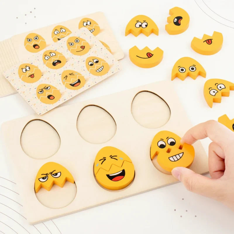 Learning game: Wooden facial expression puzzle with interchangeable pieces for kids' education