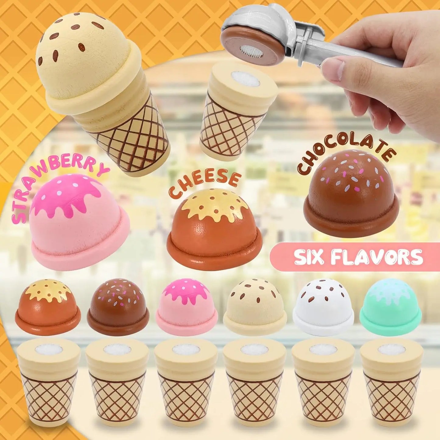 Vibrant ice cream pretend play set for children, enhancing early math and imaginative role play.